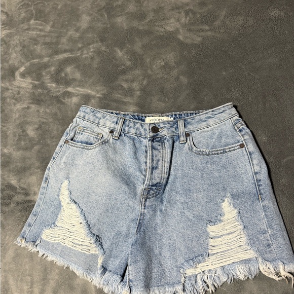 Mode Light Blue Frayed Hem Denim Shorts - Picture 1 of 3